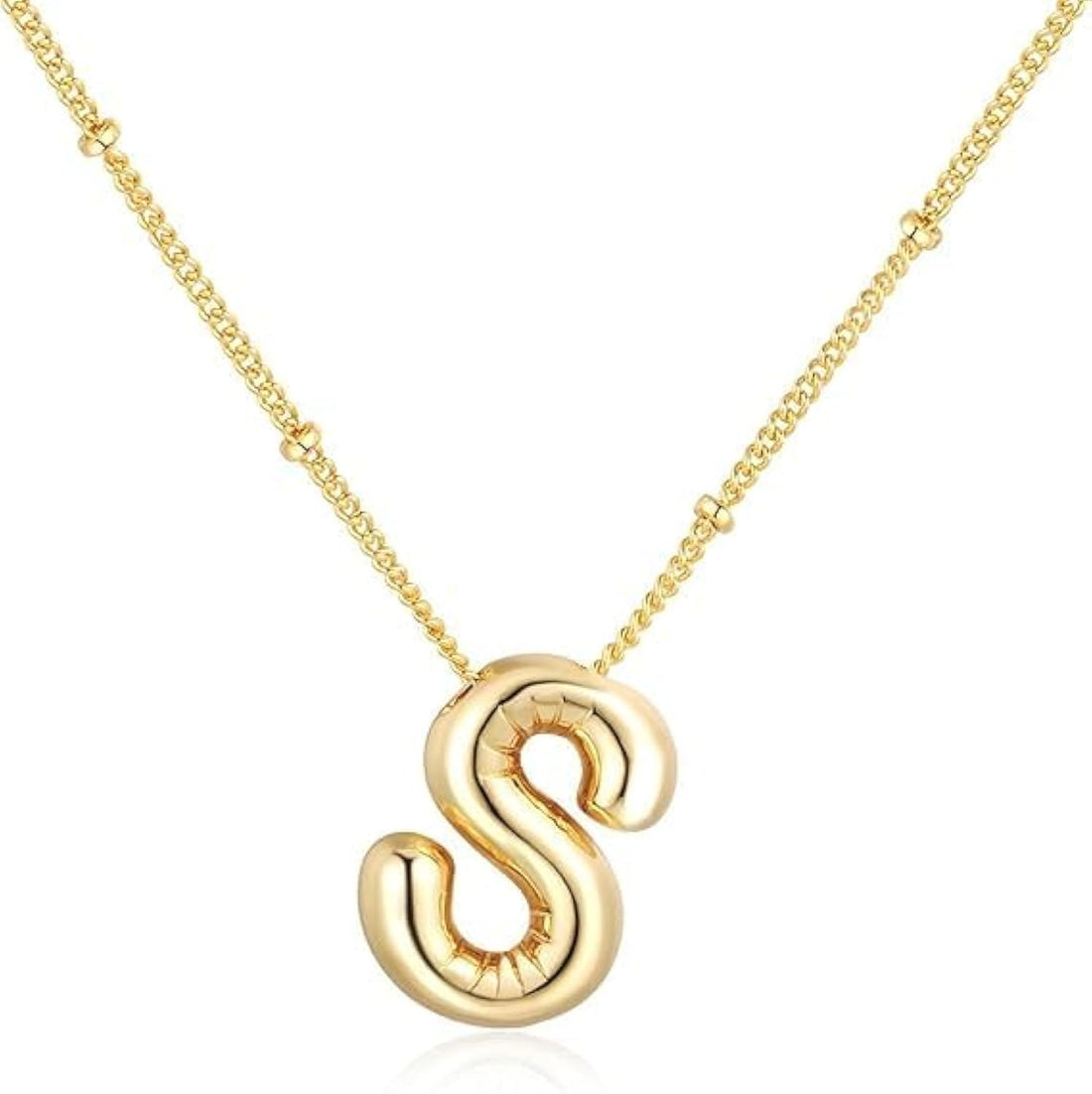 18K Yellow Gold Plated Real Gold Stainless Steel Necklace 26 Letters New Shiny Balloon Big Size A-Z Bubble Initials Wishbone Chain