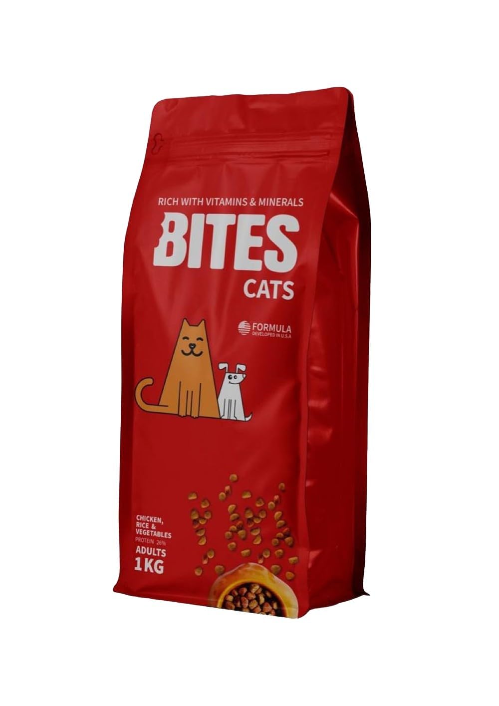 Pawer Pets Bites Adults Cats Dry Food, Chicken, Rice, And Vegetables - 1 Kg