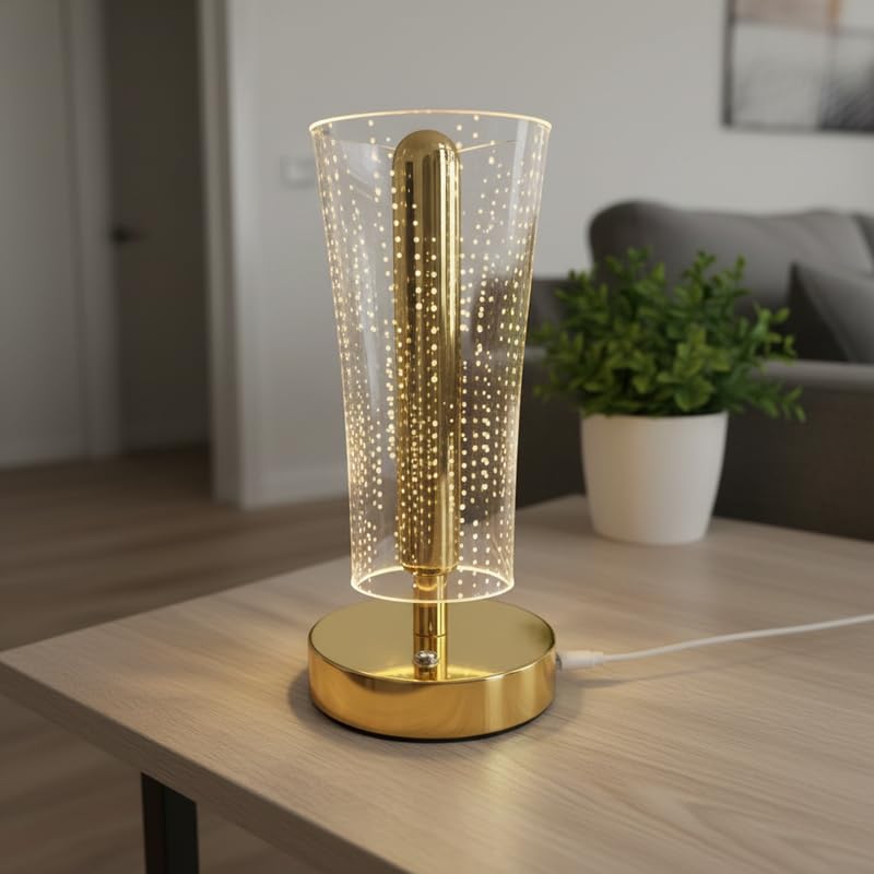 Oops, LED Night Light – Stylish Decorative for Ambient Lighting in Bedrooms, Bedside Tables, Desks, and Home Décor Spaces - Glass Design - Gold