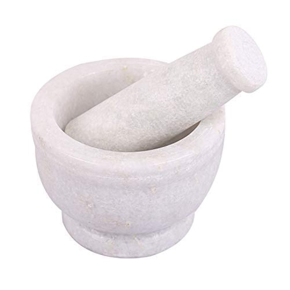 URBAN HAAT White Marble Handmade Stone Mortar and Pestle Set for Medicine, Spice Grinder Masher (Kundi, Musal, Okhil), 3 inch