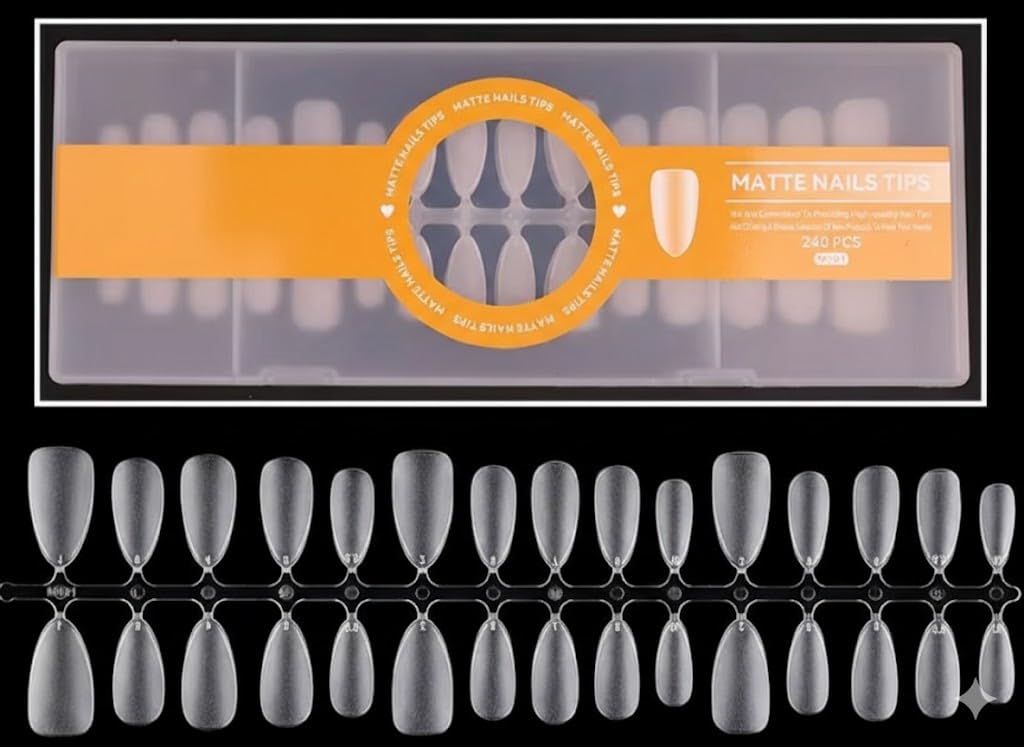 Short Nail Tips, 15 Sizes Full Matte Soft Gel, 240pcs Press On Acrylic, Fake Full Cover Nail Tips Pre-Shaped with Box (Short Almond)