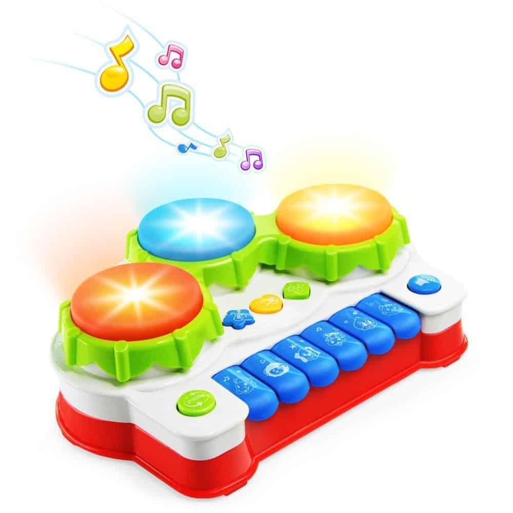 Baby Keyboard Piano with Drums - Safe and sturdy piano with built-in drums, funny animal sounds and flashing lights to enhance children's sensory and motor learning in an innovative way