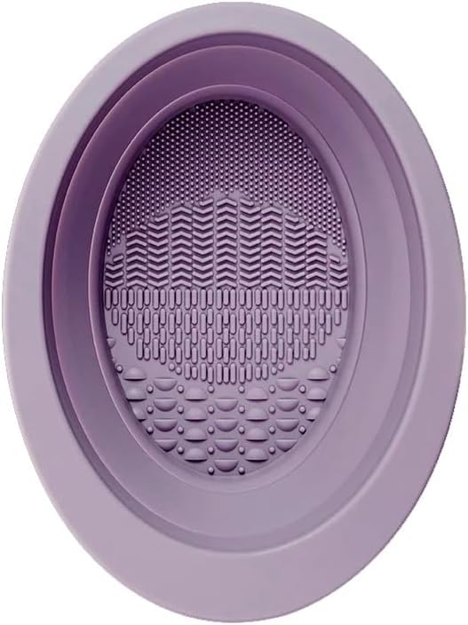 Silicone Makeup Brush Cleaner Folding Bowl Beauty Egg Cleaning Tool Powder Puff Washing Mat Multifunctional Cleaning Pad Washable Makeup Brush Cleaning With Suction Base, Brush not included (Purple)