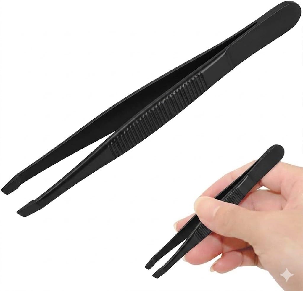 Tweezer - Professional Eyebrow, Facial & Hair Remover - Etched Interior Tip to Grab Hair From the Root-black