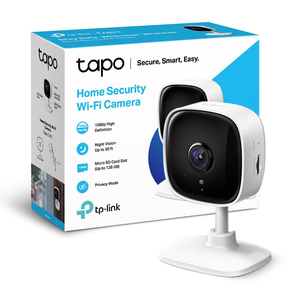 Tp-link tapo c100 indoor home security wi-fi camera with night vision, 1080p high definition - white