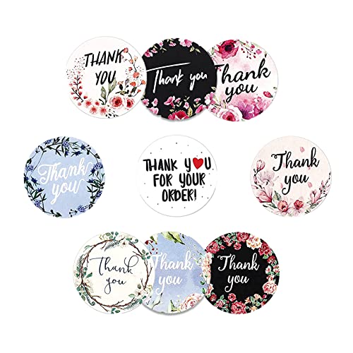 Thank You Stickers Round Labels Modern EIGHT Floral and ONE red Heart Style designs 1 inch 25.4 mm, for Envelope Greeting Cards Gifts Packing Supplies Total 27 Labels