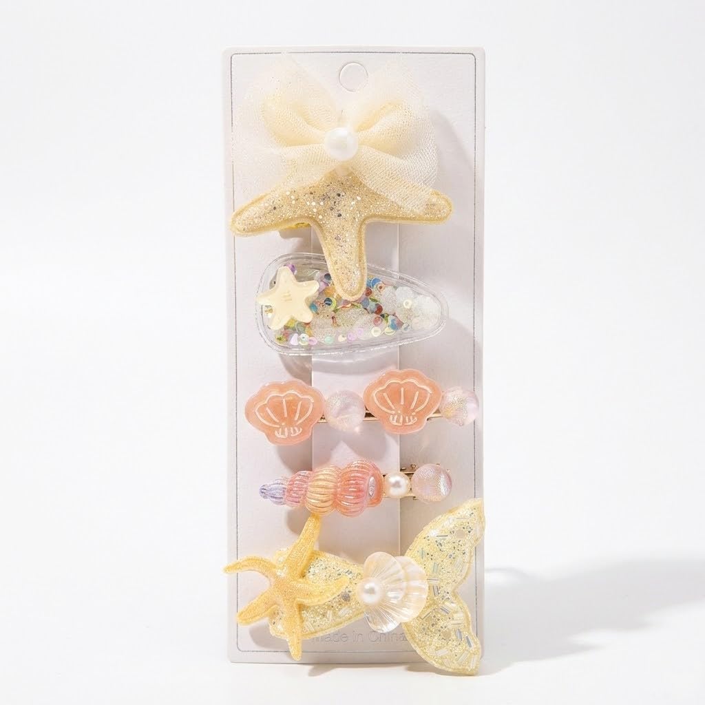 Nopatia Kids Hair Clip "Mermaid" 1 Piece Luxury Starfish Pearl Glitter Hairpins Fashion Cheerful Hair Accessory for Girls (Yellow)