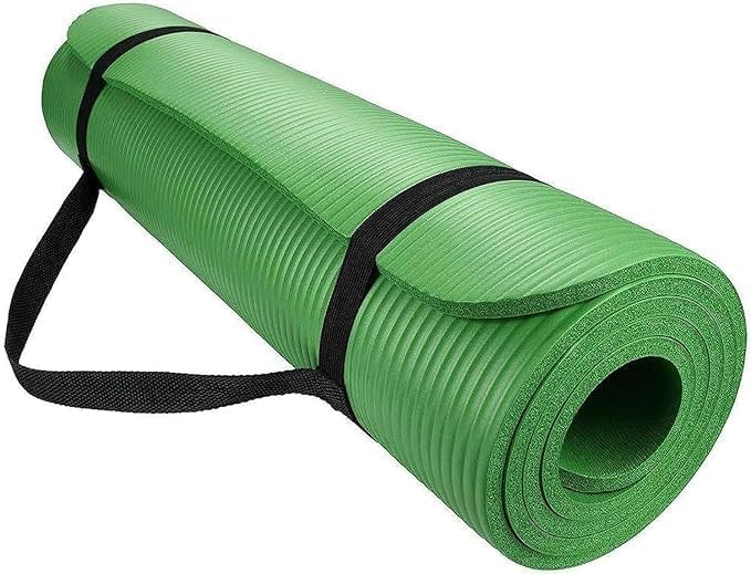TRUE FIT® Ultimate Premium 10mm Thick Yoga Mat with Attached Strap Ideal for High-Intensity Interval Workouts, Pilates, Yoga and Many Other Home Workouts (Green)