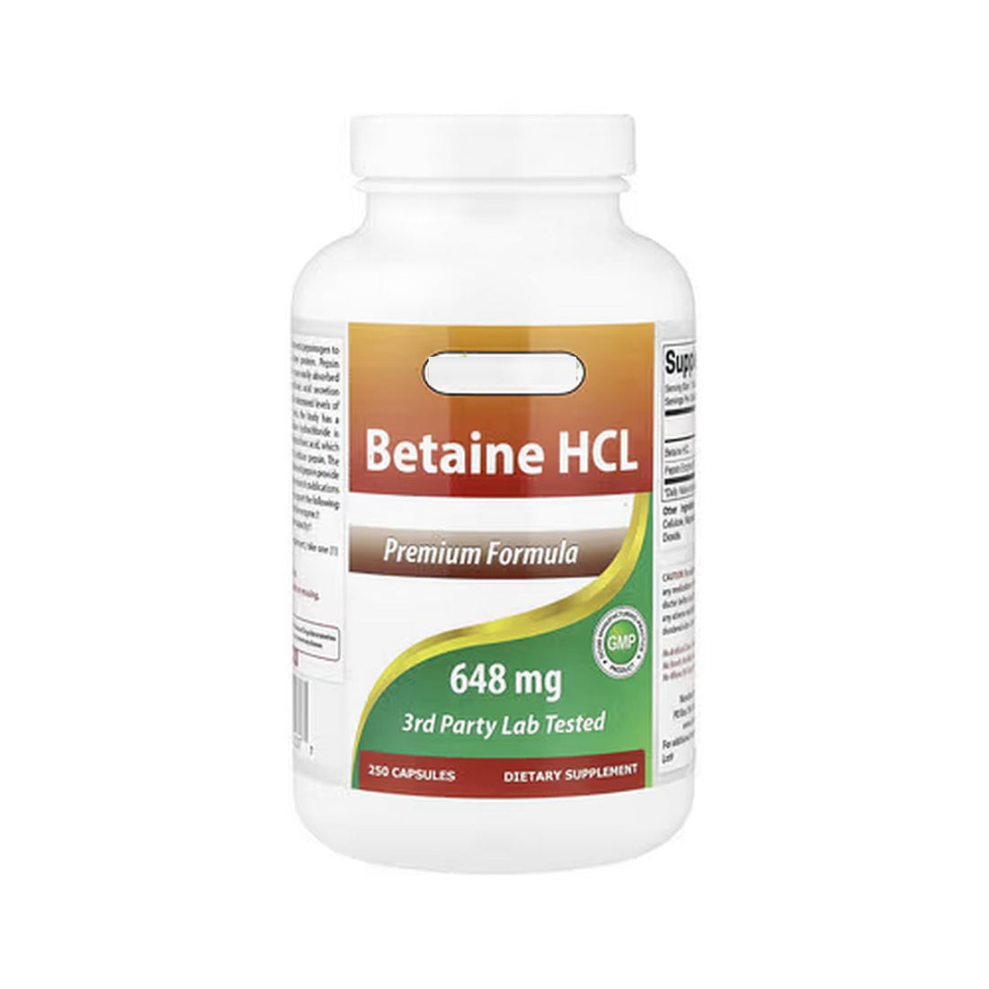 Betaine Hydrochloride(Hcl) 250 Capsules, with Practical Pill Box, Laboratory Tested, Gluten Free, Soy Free, Vegetarian