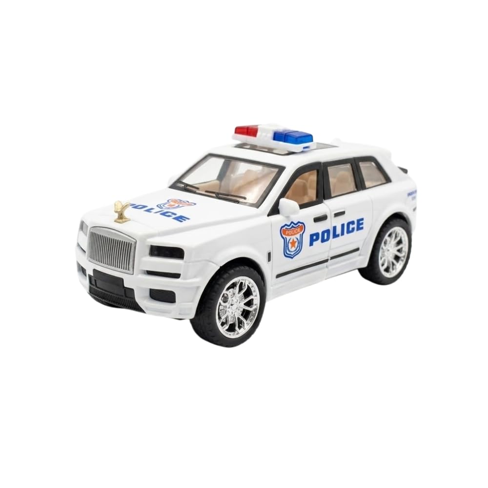 1:32 Scale Luxury Sports Car Friction Powered Cars Open Doors and Box Detailed Realistic Design, Multi-Colour, Boy Gift (White Police-K0031)