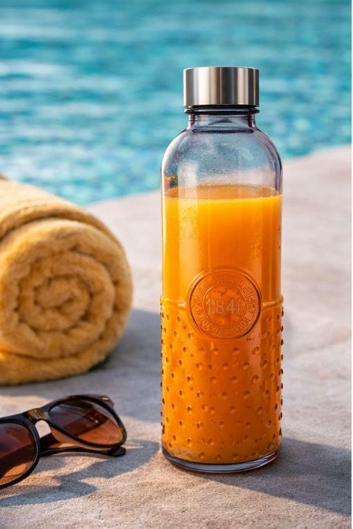 Generic Glass Water Bottle with Metal Cap, 1 Litre Capacity, Clear, .ho