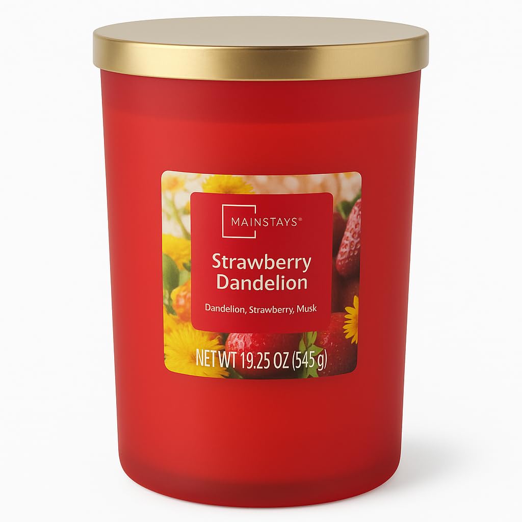 Kanawaty Scented 19.25 oz Candle Jar, STRAWBRY DANDELION, Up to 110 Hours of Burn Time, Single-Wick