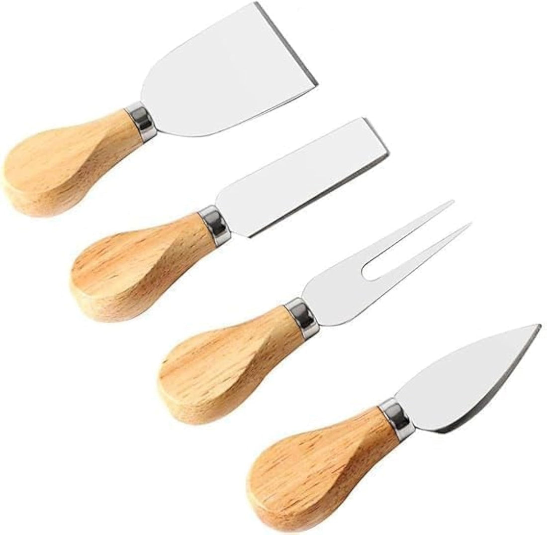 Cheese Slicer Knife Set for Cooking with Bamboo Wood Handles Stainless Steel Blades Set of 4