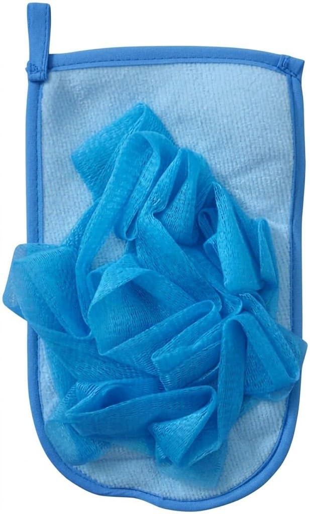 Exfoliating Glove Double Sided with Loofah Sponge Body Scrubber Bath Sponge for Shower Women and Men (blue)