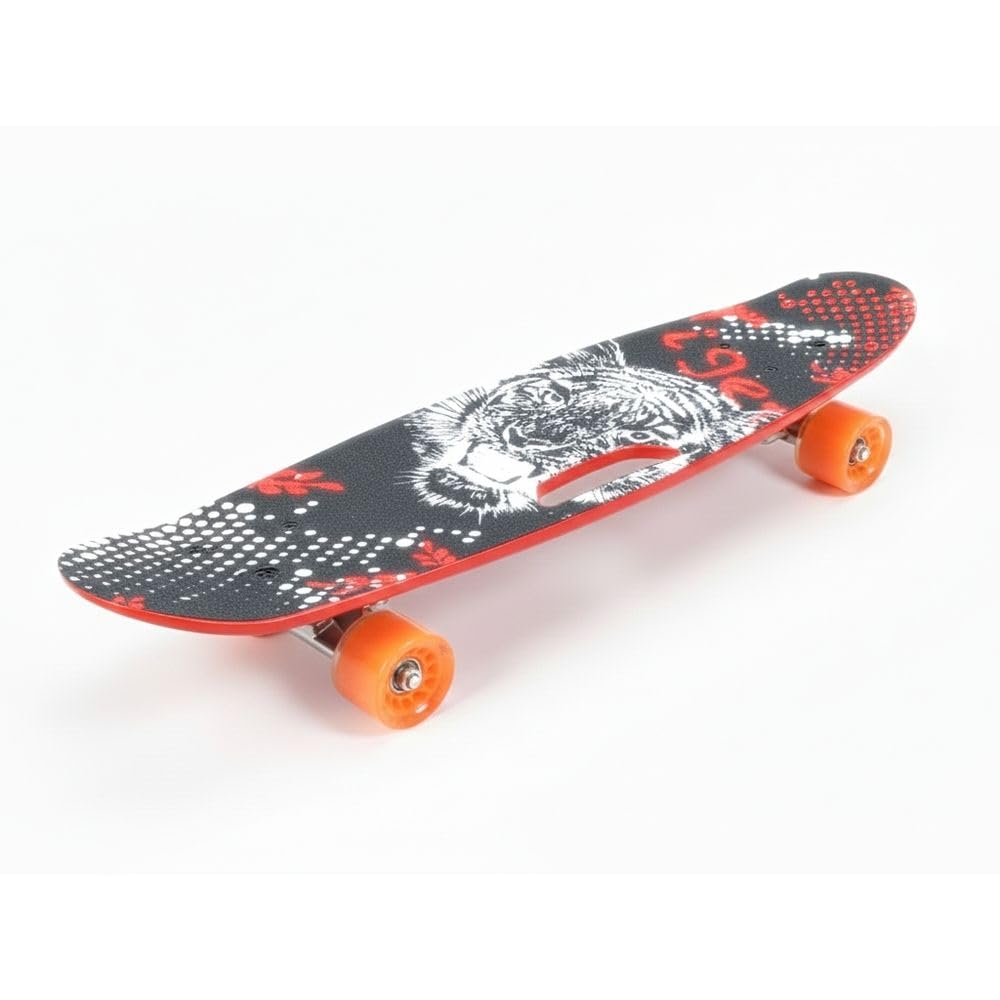 Angry Tiger Black Themed Skateboard with Orange Wheels - 213