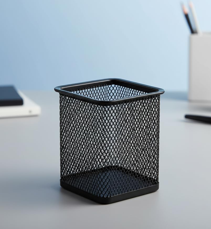Metal Mesh Pen Holder | Stylish and Durable Desk Organizer for Pens and Stationery for Office and Home Use (Square)