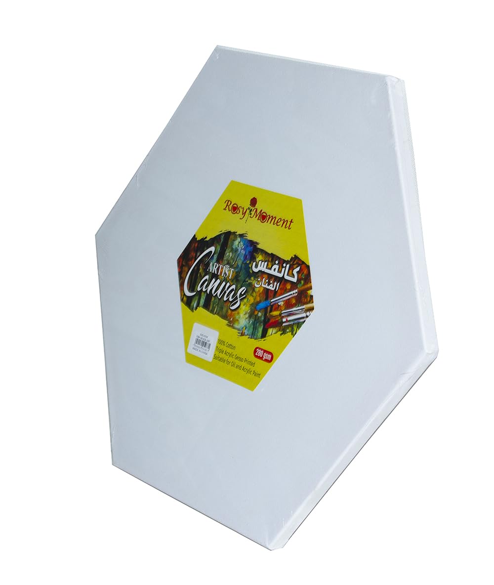 Hexagon Blank Canvas 25Cm White - 100% Cotton Artist Canvas Boards For Painting, Acrylic Pouring, Oil, Water Color Paint Dry & Wet Art Media