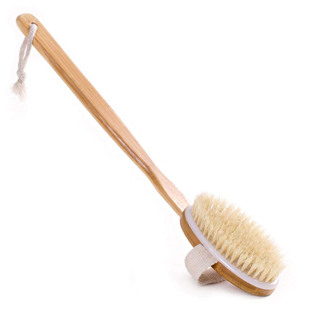 ZOZY Generic Bath Brush Long Wood Handle Reach Back Body Shower Bristle Scrubber