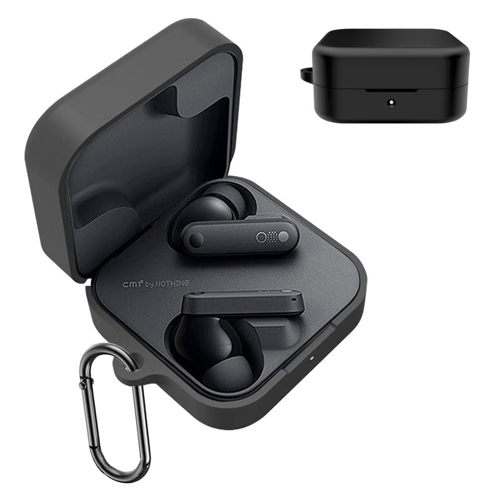 Dl3 Mobilak Compatible with Nothing Buds Pro 2 Case Cover, Soft Silicone Shockproof Protective Case Wireless Earbuds with Carabiner, Front LED Visible (Black)