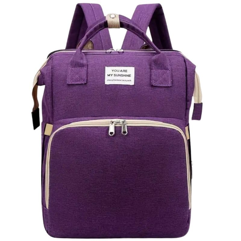 Diaper Backpack,Become Bed, Diaper Changing Station with USB Charging Port, Multifunctional Diaper Bag, Large Capacity Diaper Backpack with Changing Pad Purple