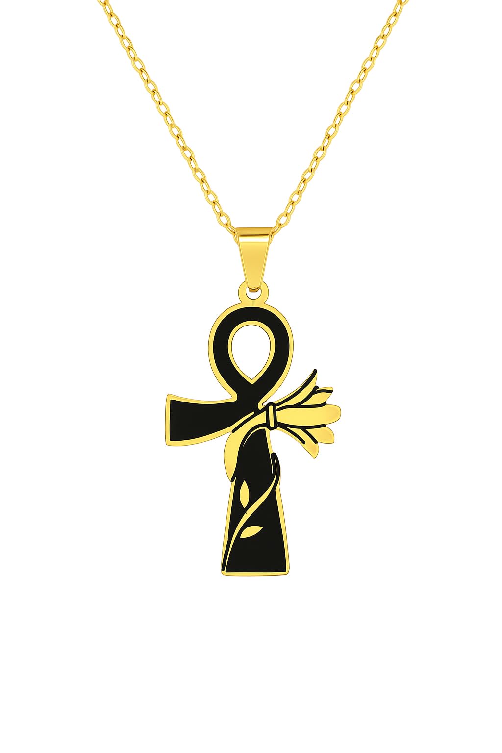 Pharaonic Necklace Pure Stainless Steel 316 EL Unique Design Key of Life Black Marble Necklace for Girls Women Gift
