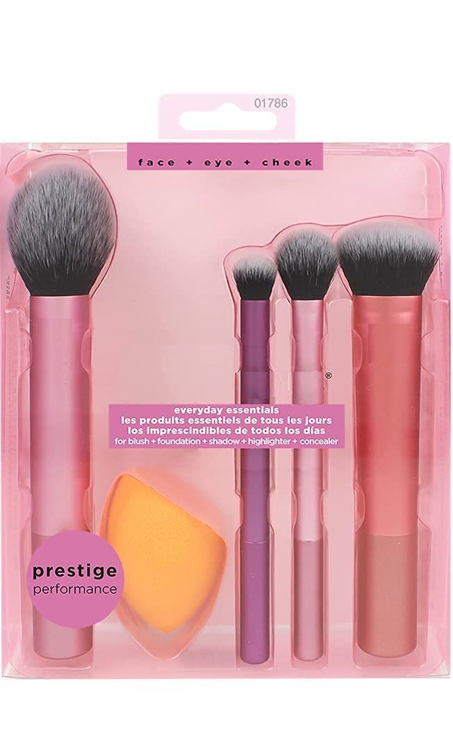 Professional Makeup Brush Set, Everyday Essentials Real Techniques Blush, Foundation, Shadow, Highlighter, Concealer with Sponge for Girls(5Pcs)