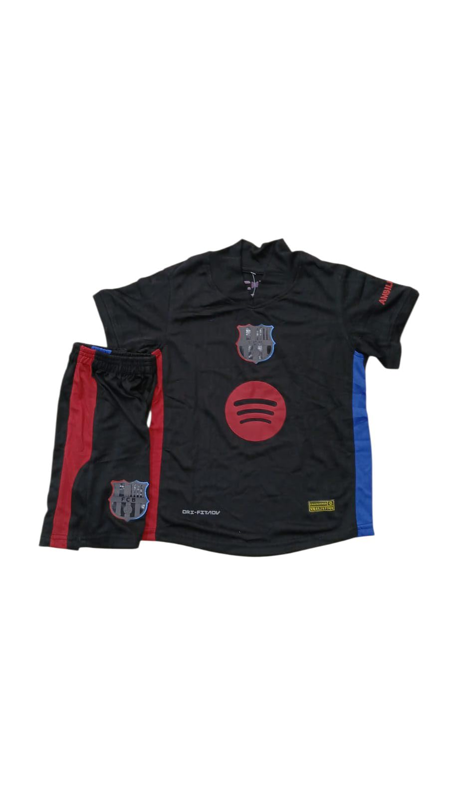 Barcelona Inspired Black Boys Football Set - T-Shirt + Shorts - Kids Sports Clothing for Training and Match