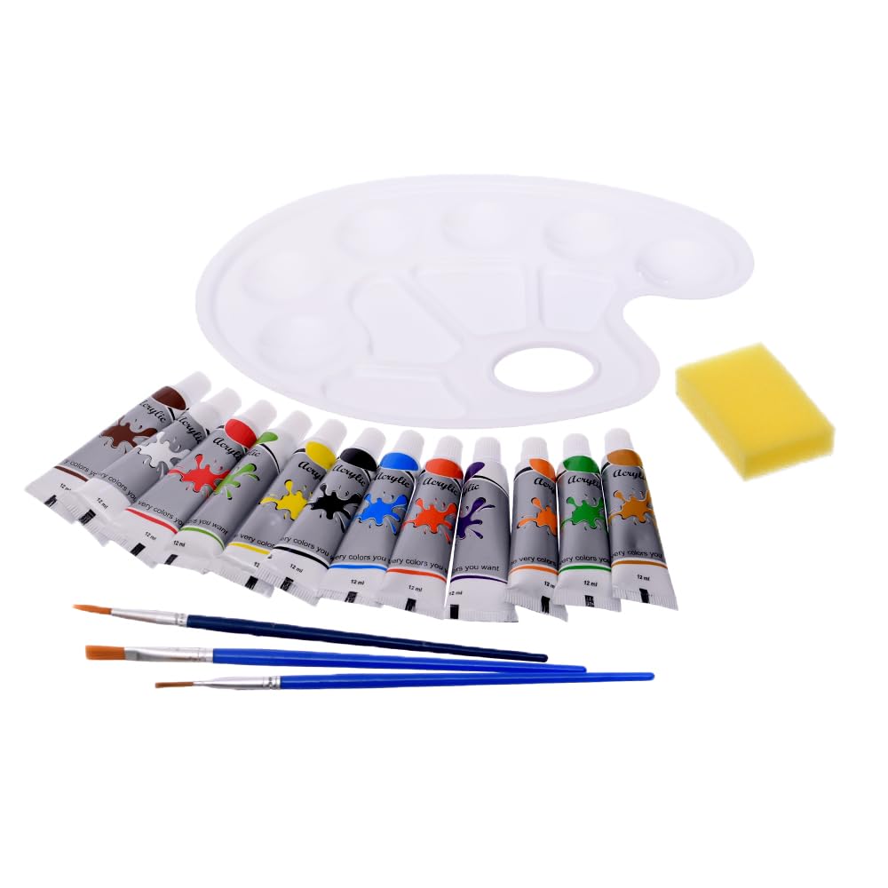 Elmaayergy HS-7012A Set Of 12 Pieces Of Acrylic Colours With Durable Material, Suitable For School And Home - 12 colors 12 ml