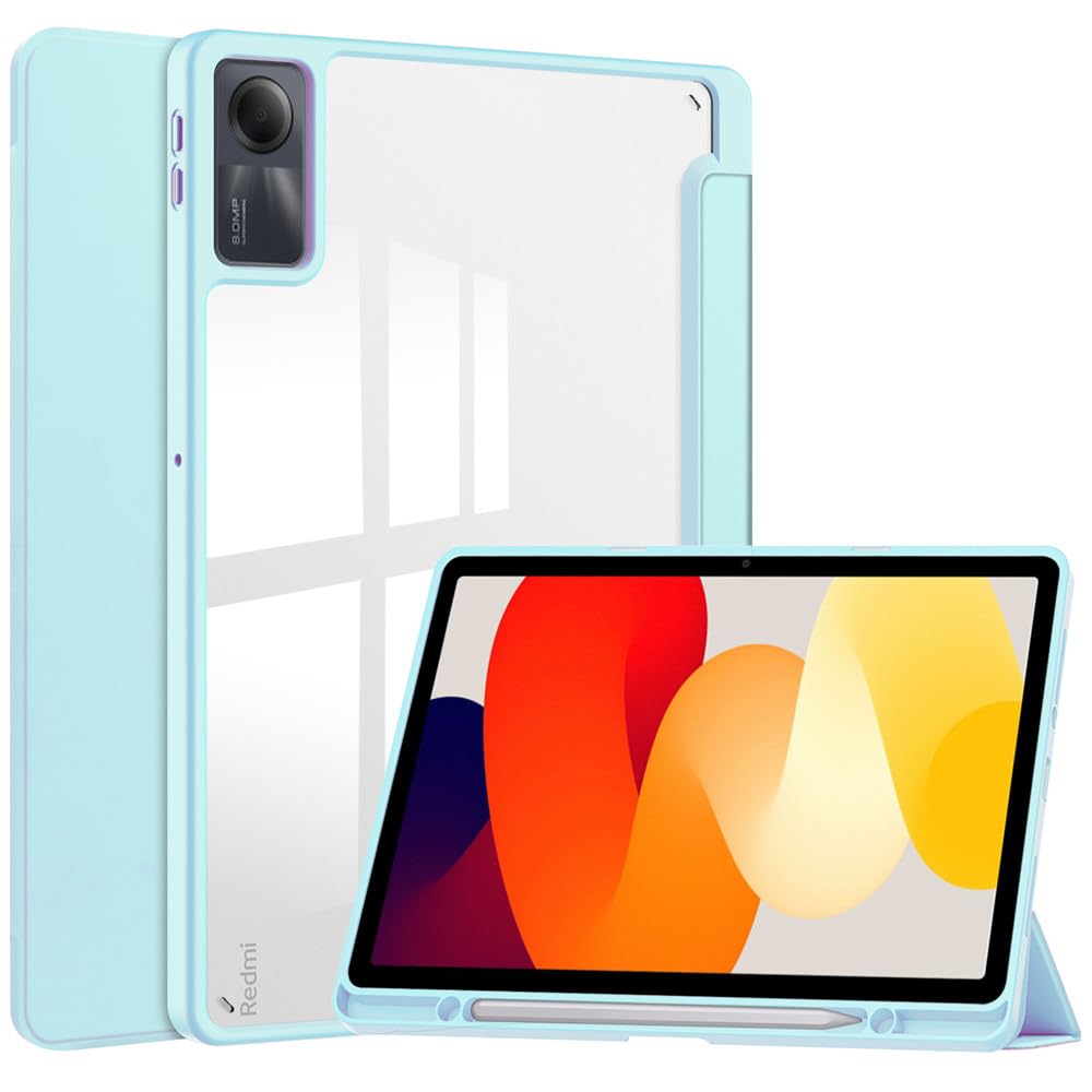 Kaidisen 2023 Release Compatible with Redmi Pad SE 11 inch Case, Clear Back, Transparent, with Pen Holder, Redmi Pad SE Cover, Tablet Case with Auto Sleep Function, Tri-Fold Stand, Shockproof