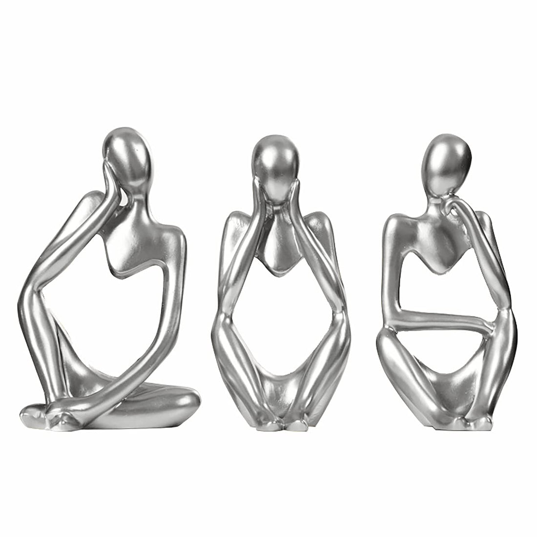Silver Sculpture 3 Pcs Thinker Statue set Abstract Sculptures Home Decor Modern Small Silver Statues Decor Accents for Bookshelf Coffee Table Shelf Desktop Office Decor Collectible Figurines Decor