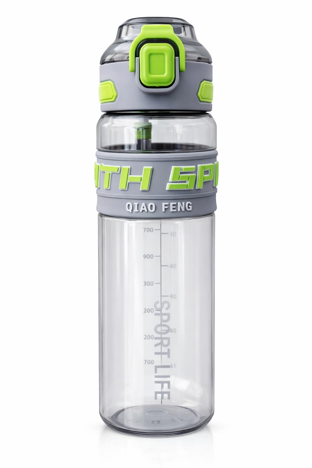 950ML Sports Water Bottle with Lock & Carry Handle, BPA Free Plastic Leakproof Drinking Bottle with Flip Lid & Strap, Reusable Gym School Travel Bottle (Grey)