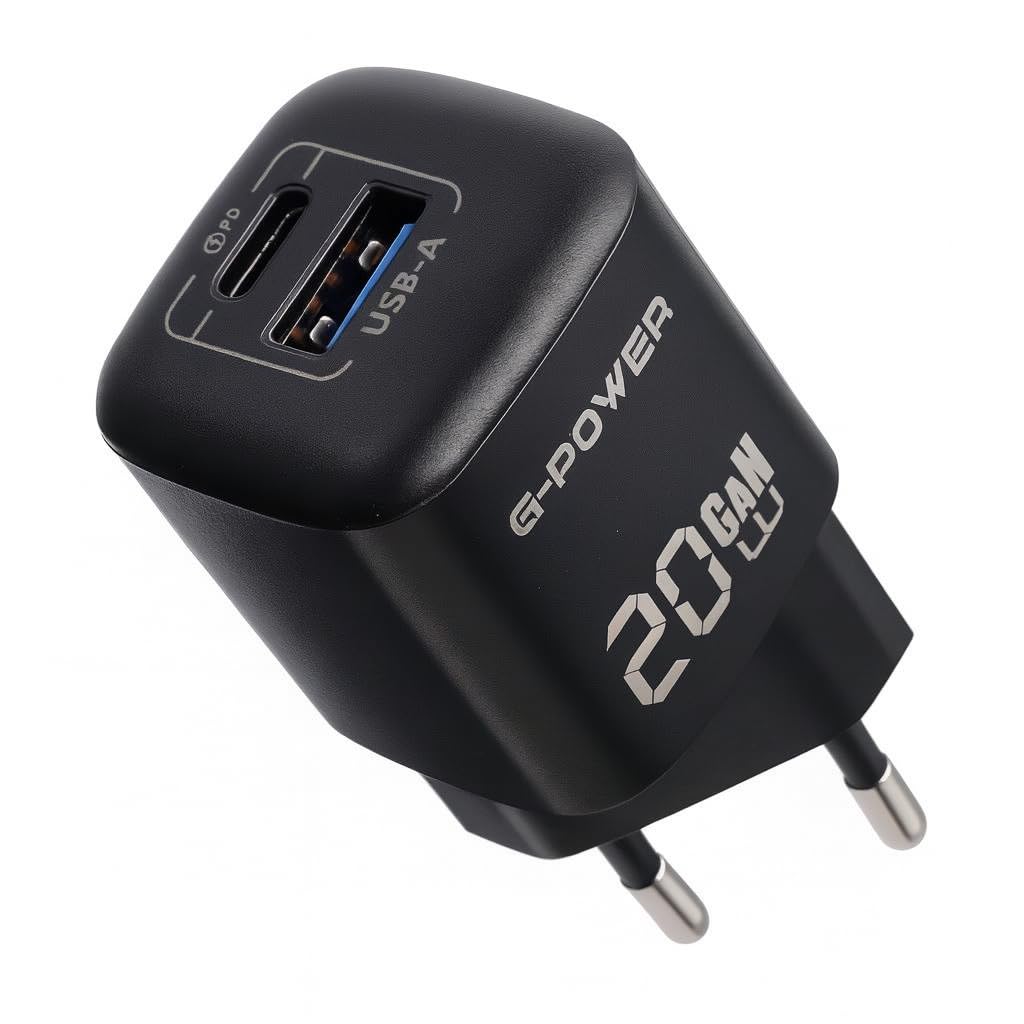 G-Power GP-C2 20W Dual USB Charger (USB-A and Usb-C) Qualcomm Quick Charge 3.0 Compatible with iPhone 14/14 Plus/14 Pro/14 Pro Max/13, Galaxy, Pixel 4/3, iPad/iPad - Black