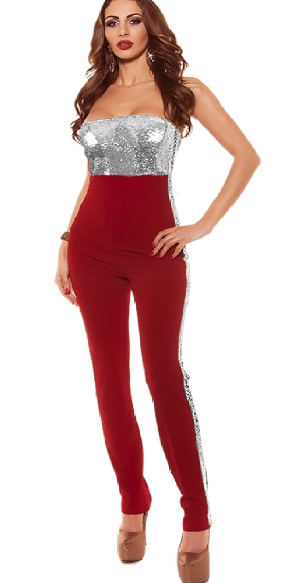 Women's Off Shoulder Dress Red Silver Jumpsuit