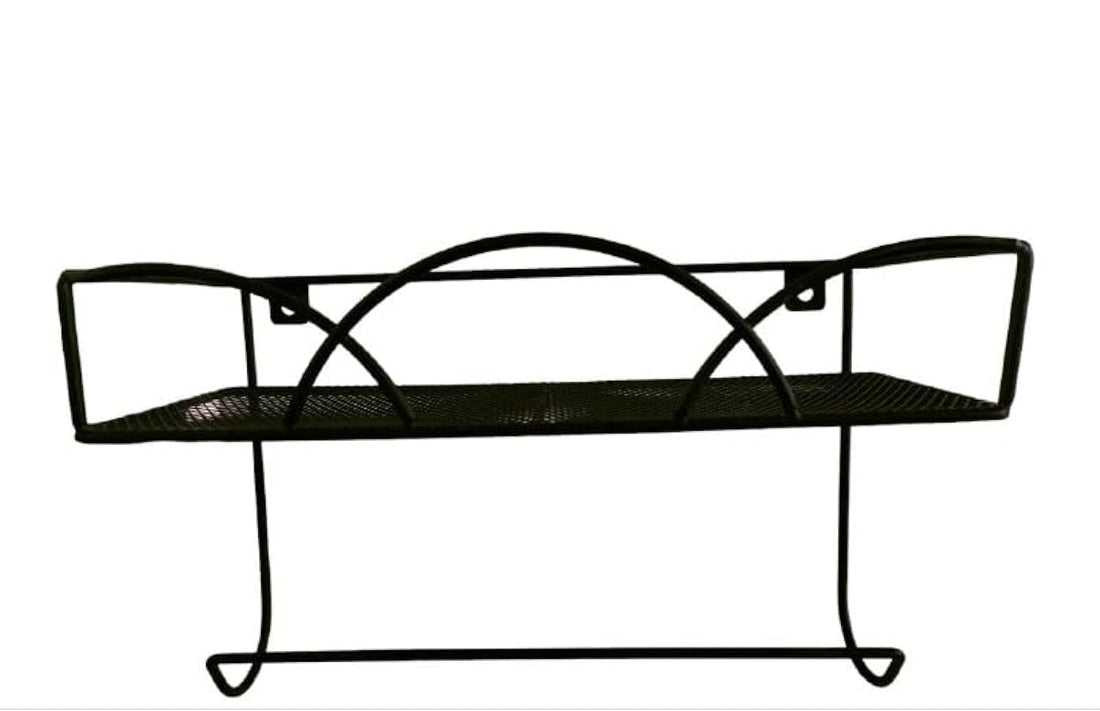 Wall Mounted Black Metal Kitchen Towel Holder and Burnt Solid Storage Display Shelf Spice Rack