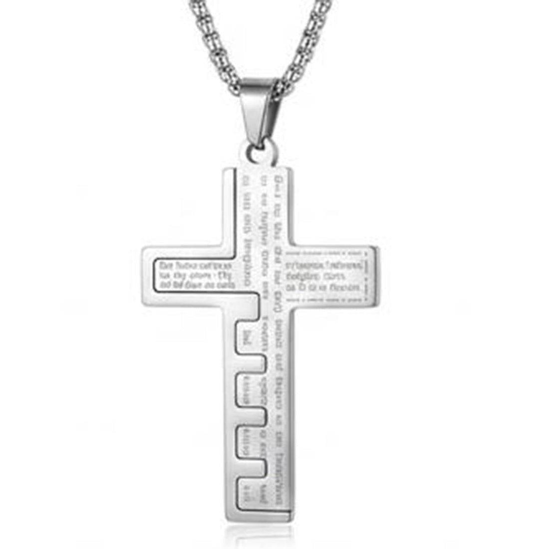 Stainless Steel Cross Necklace with Lord's Prayer Engraved, Available in Black, Silver and Gold