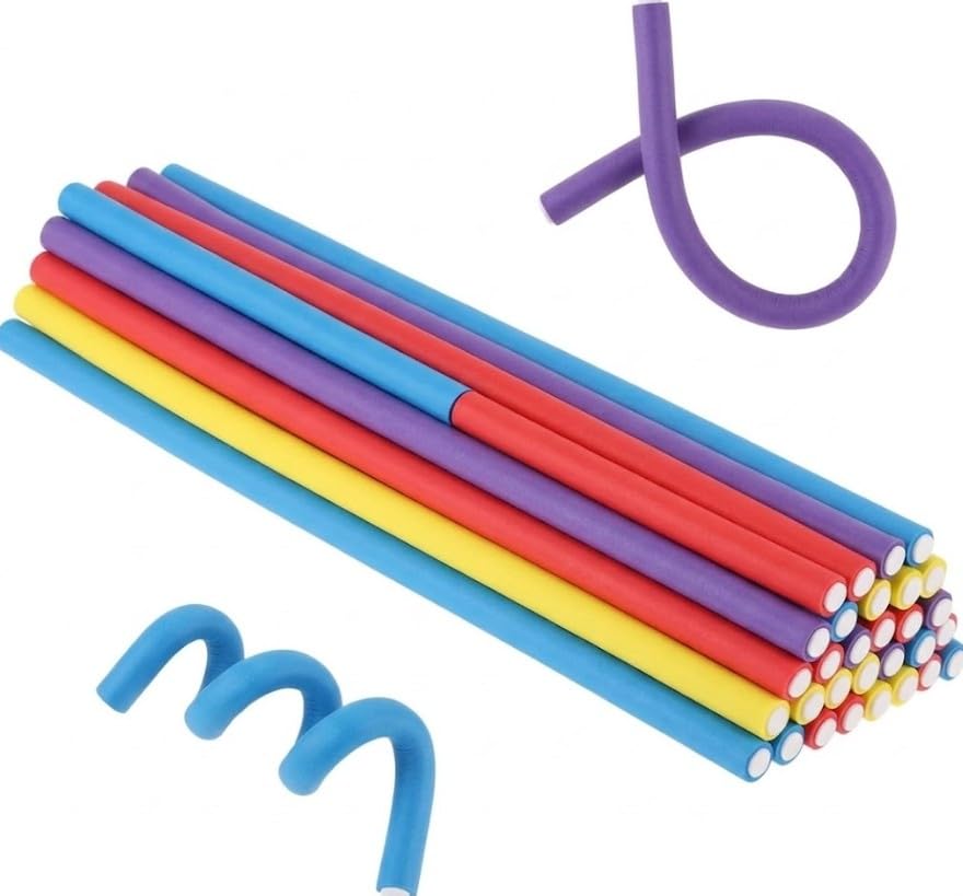 Pack of 10 Very thin Curls roller Without Heat Foam Flexible Hair Curlers Twist Foam Heatless Curls for Women Girls Long Short Hair Small-random color-0.8 * 24cm