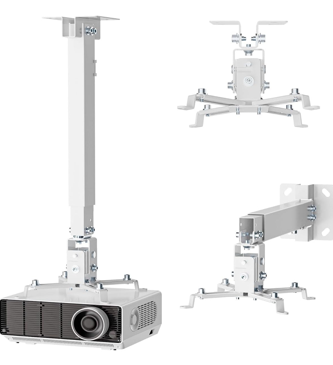 CAPRIGO Heavy Duty 1 Feet to 2 Feet (12 Inch to 24 Inch) Adjustable Projector Ceiling Mount Stand, Universal Projector Wall Mounting Bracket Kit with Swivel, Tilt & Height Adjustments (White-M447)