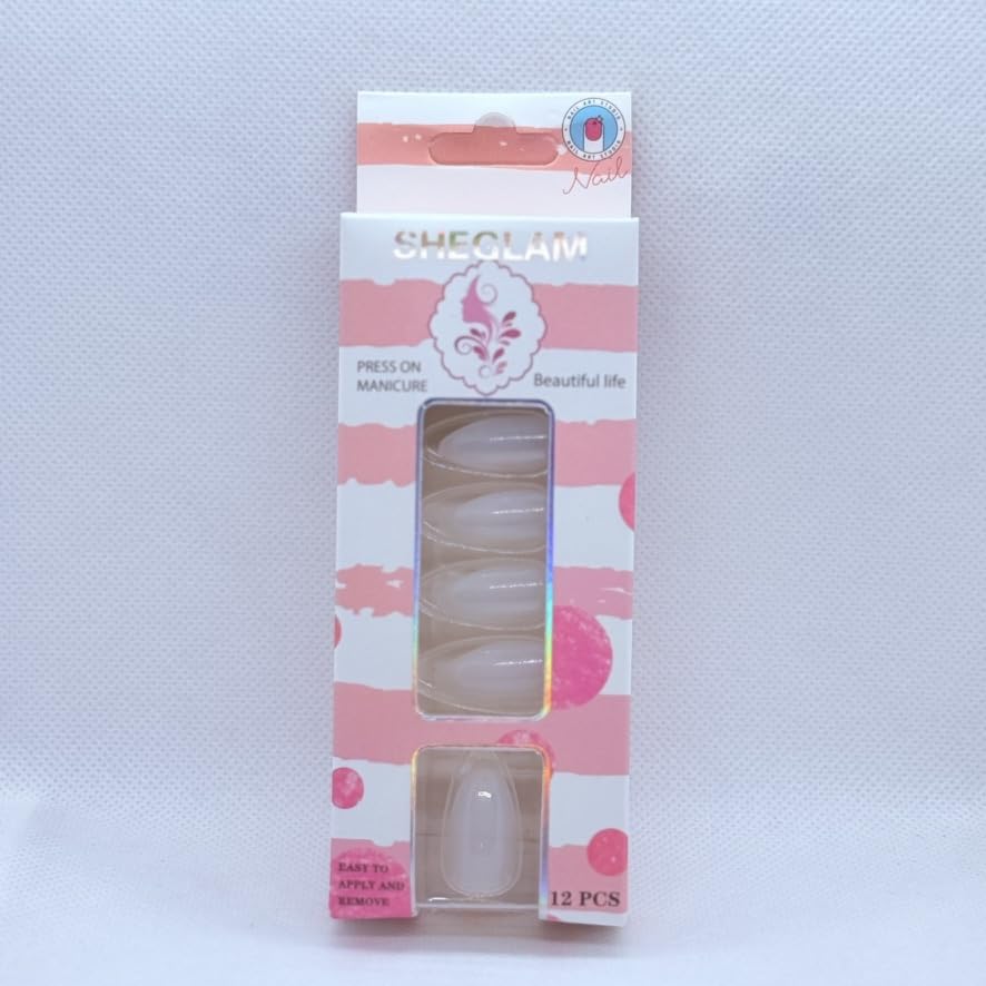 Press On Nails Almond Shape Cat Eye Effect – 12 Colors Professional Fake Nails, Salon Finish Luxury Look for Women (White)