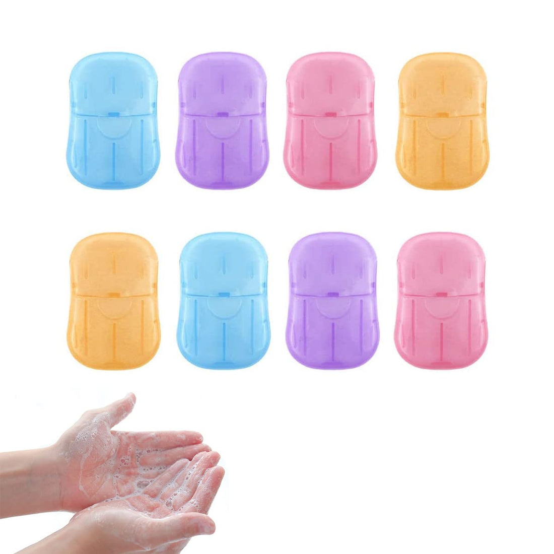 8Pcs Portable Disposable Paper Soap Sheets Foaming Paper Soap Mini Scented Slice Sheets with Storage Box Sheets for Travel Camping Hiking