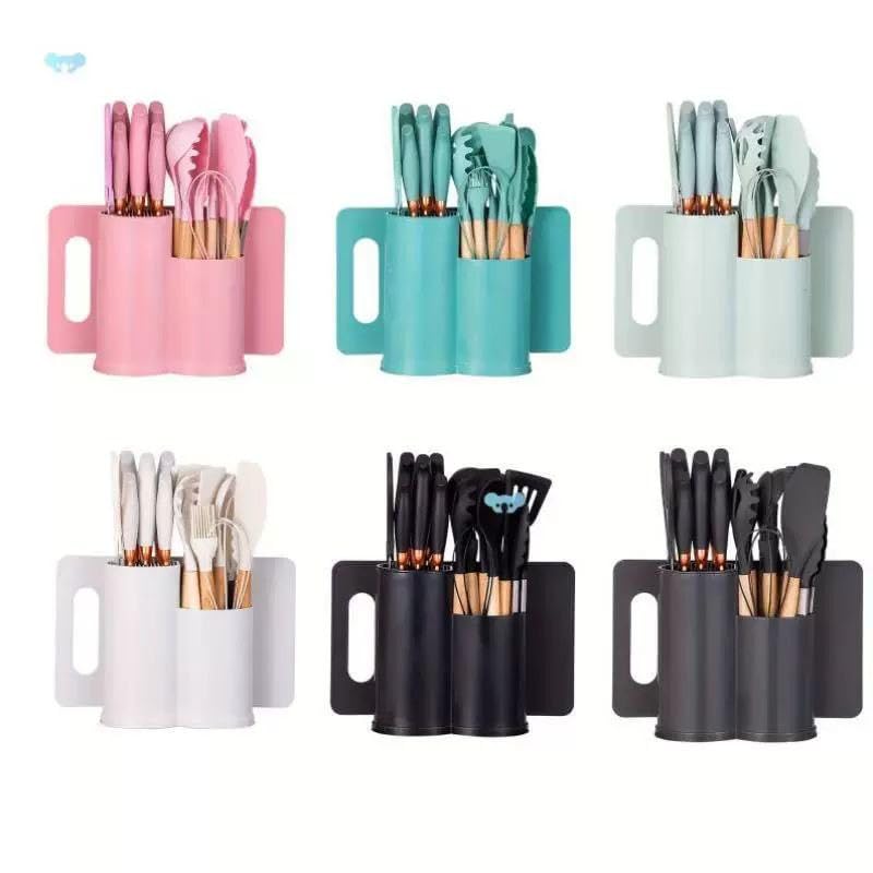 19 Pcs Kitchen Utensils Spatula Knife Kitchen Spoon Gadgets Kitchen Gadgets Silicone Whisk Accessory Wooden Stand (grey)