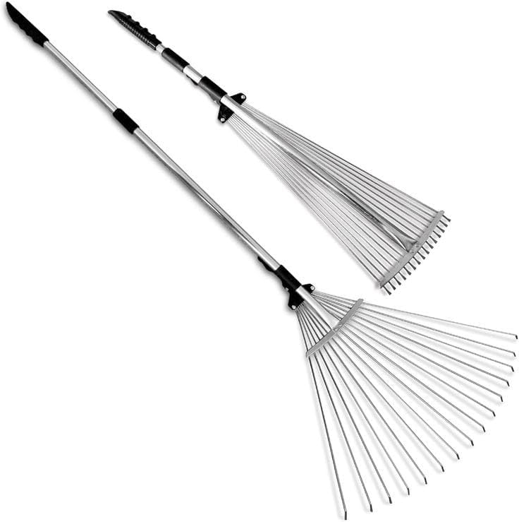 Adjustable Garden Leaf Rake, Telescopic Handle, Metal Tines, 63.5 cm Width