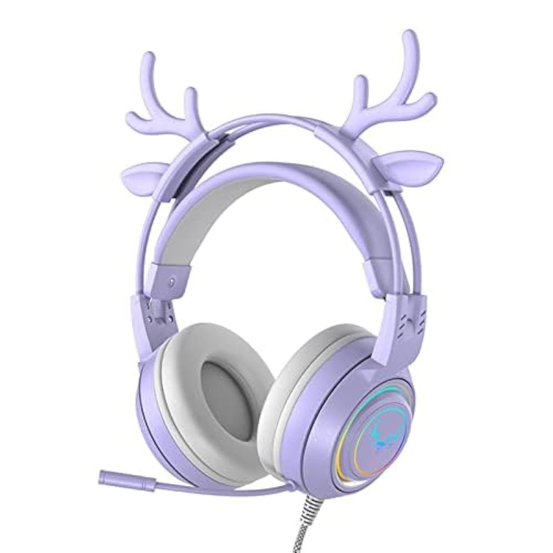 Stereo Gaming Headset for PS4 PC Xbox One PS5 Controller, Noise Cancelling Over Ear Headphones with Mic, LED Light, Bass Surround, Soft Memory Earmuffs for Laptop Mac Nintendo (Purple Antlers)