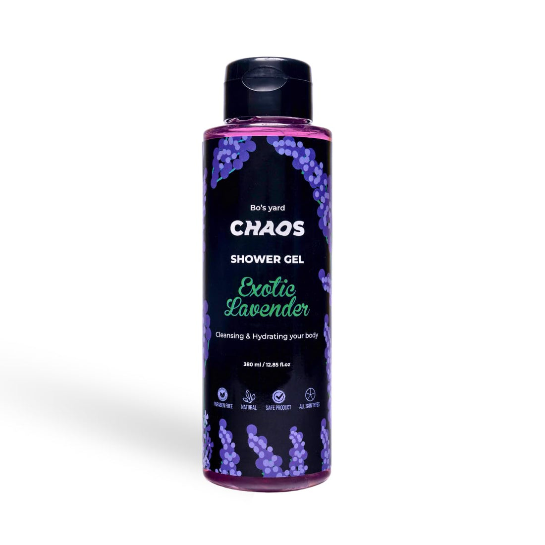 Chaos Exotic Lavender Shower Gel, Cleansing & Hydrating with Glycerin & Aloe Vera | Natural Body Wash for All Skin Types | Locks in Moisture, Leaves Skin NATURALLY GLOWING| Paraben-Free | 380ml