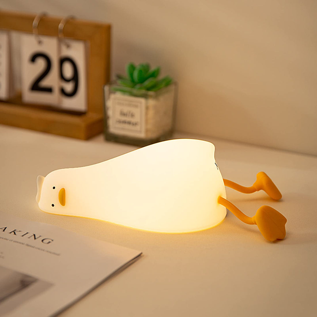 MUID Benson Lying Flat LED Squishy Duck Lamp, Cute Light Up Nursery Nightlight, Rechargeable Bedside Touch Lamp for Breastfeeding, Finn The Duck