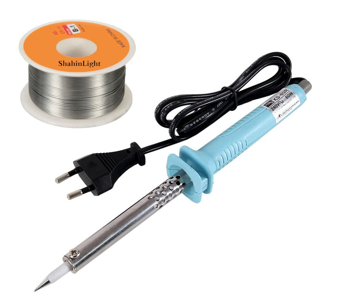 Shaheen Light 60W High Quality Tin Soldering Iron - for Soldering and Maintenance of All Electronic Devices - Excellent for All Light Soldering Applications Indoor (Soldering Iron with 1 Tin Roll)
