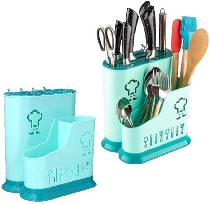 Plastic Jumbo Knife Holder Spoon Strainer - Excellent Quality Practical Design Attractive Colors OM (Blue)