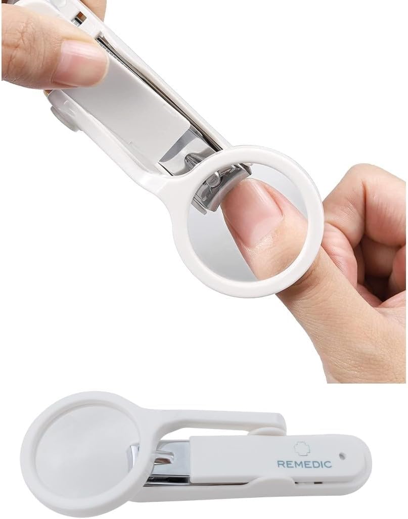 REMEDIC Extra Large Stainless Steel Nail Clippers with Magnifier Glass Fingernails Toenails Clippers for Elderly,Professional Nail Trimmer Reduce Eye Strain Easy Grip