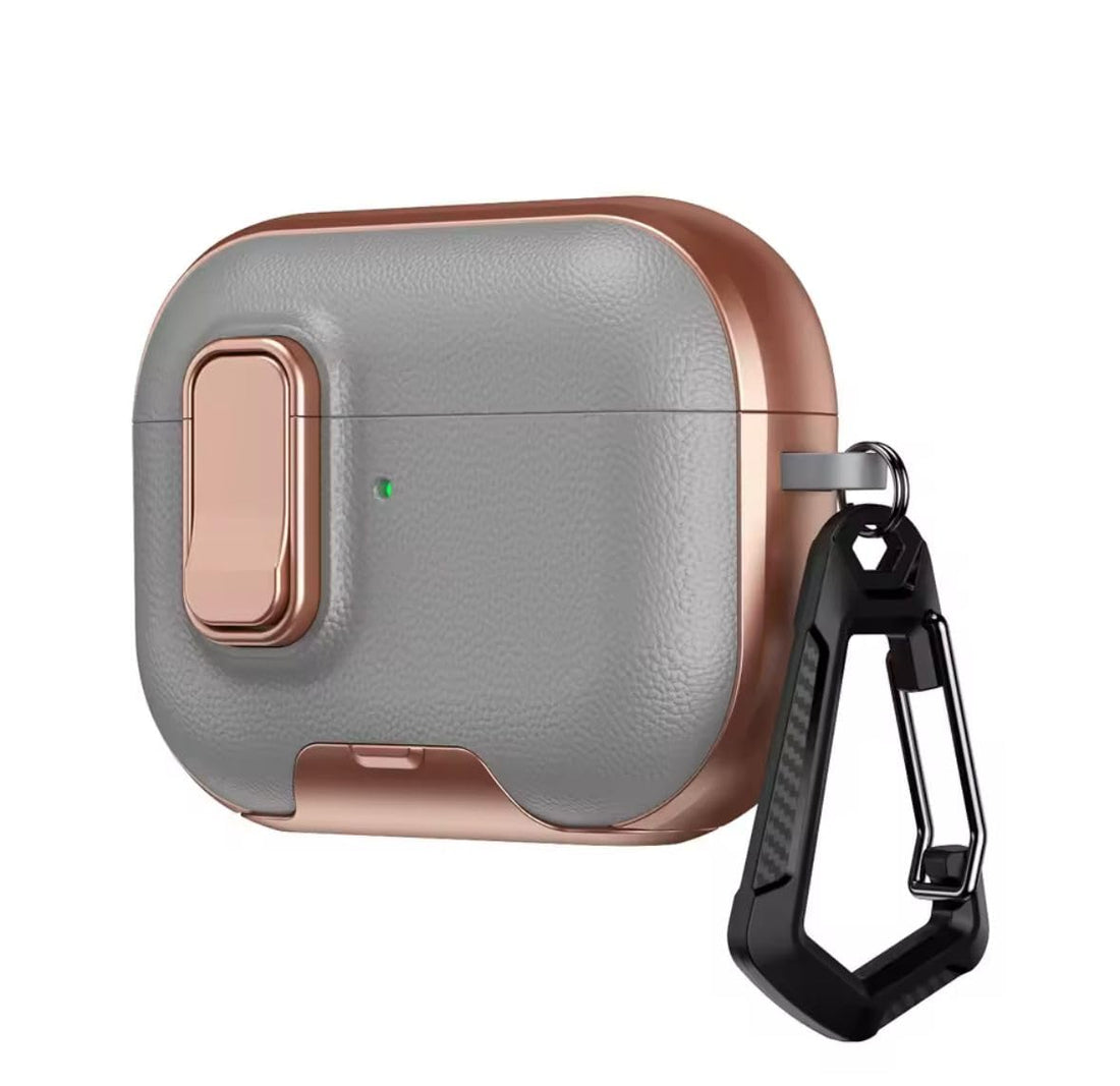 Fekra AirPods Pro 3 Case, Stylish Leather, Keychain, and Phone Holder. Compatible with AirPods Pro 3 Cases. Shockproof and Scratch-Resistant (Grey rose)