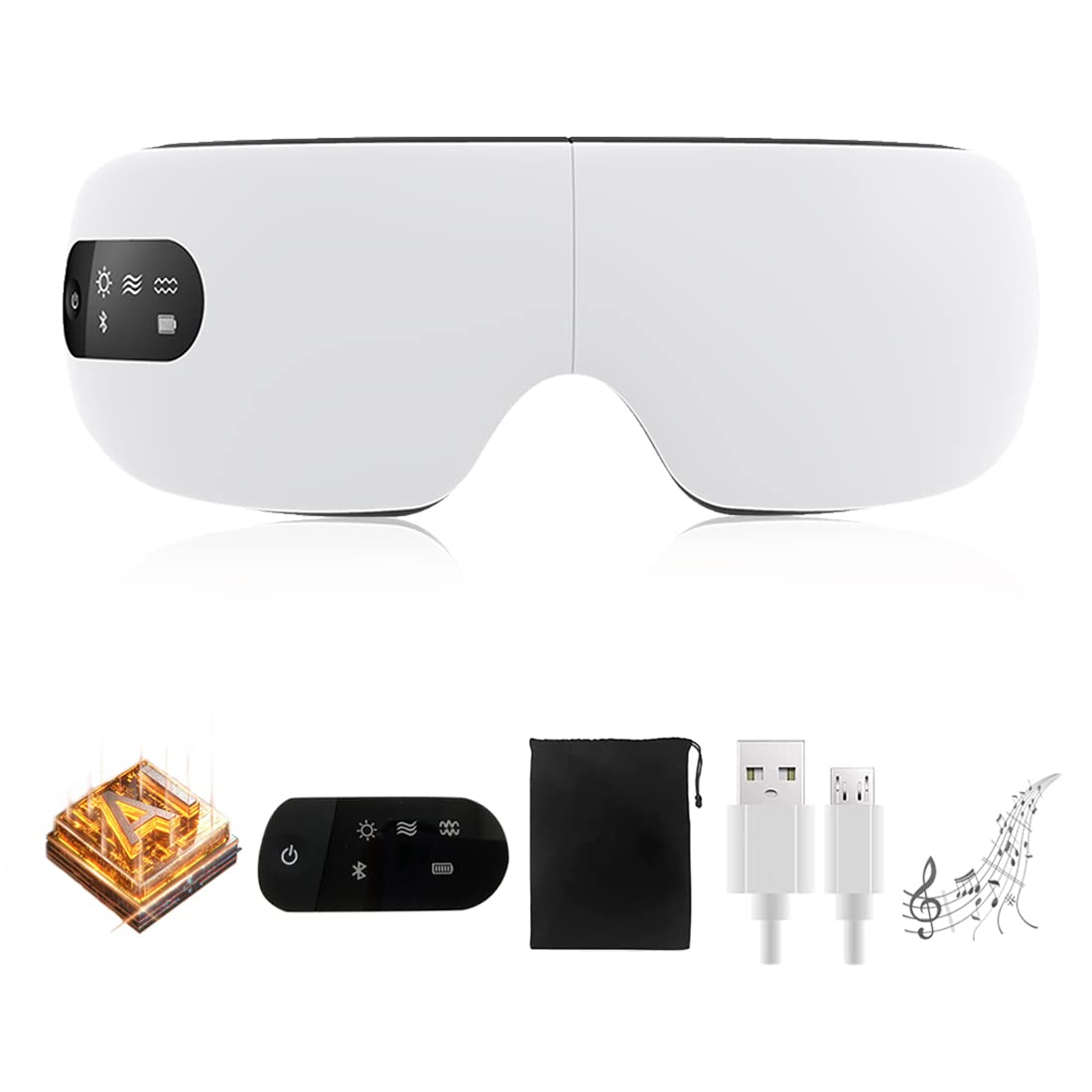 Eye Massager with Heat-Intelligent AI Voice-Bluetooth Music, 8-Mode of airbags Press Vibration Eye Masks ,for Relieve Eye Fatigue Black Eye Circles Dry Eyes Relaxing the Brain Sleep aid