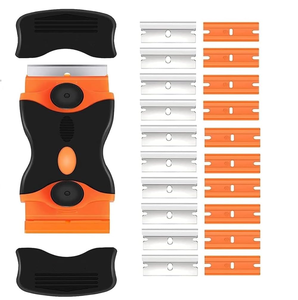 Scraper Kit, Double Edged Window Scraper with 10 Metal Blades and 10 Plastic Blades, Glass Scraper Putty Knife Remover Tool, Scraper Tool for Stickers Labels Decals Paint Glass Window Black